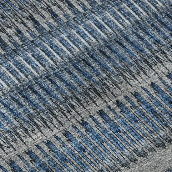 Blue And Ivory Striped Washable Area Rug With UV Protection Photo 4