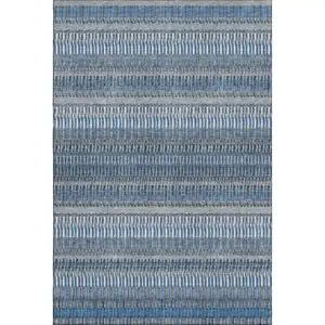 Photo of Blue And Ivory Striped Washable Area Rug With UV Protection