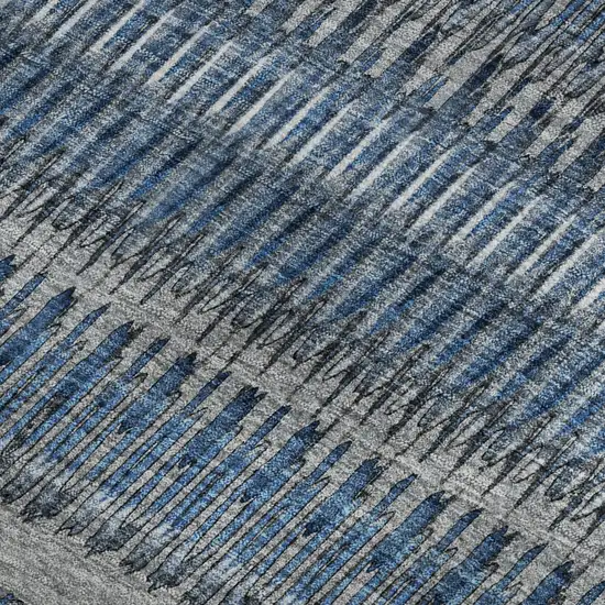 Blue And Ivory Striped Washable Area Rug With UV Protection Photo 4