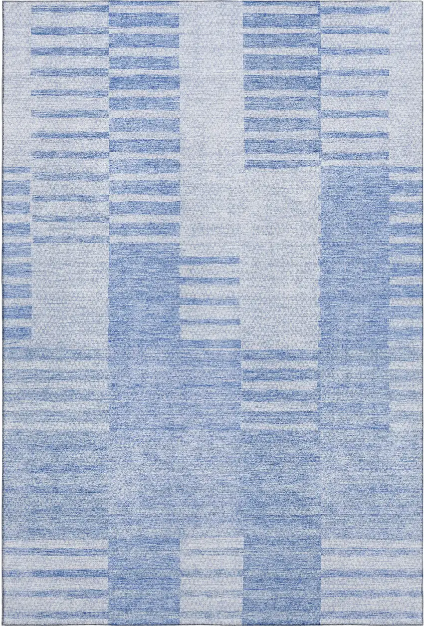 Blue And Ivory Striped Washable Area Rug With UV Protection Photo 1