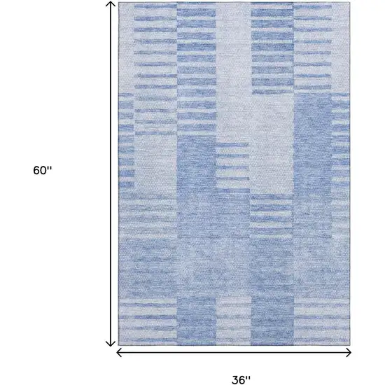 Blue And Ivory Striped Washable Area Rug With UV Protection Photo 3