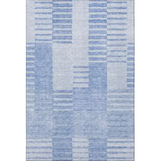 Blue And Ivory Striped Washable Area Rug With UV Protection Photo 3