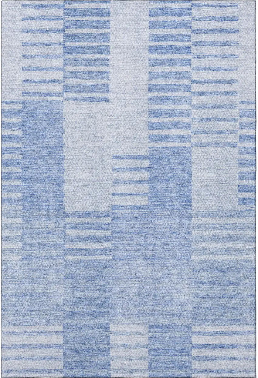 Blue And Ivory Striped Washable Area Rug With UV Protection Photo 3