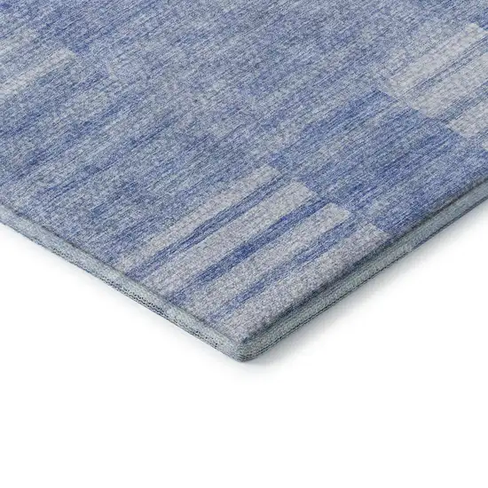 Blue And Ivory Striped Washable Area Rug With UV Protection Photo 7