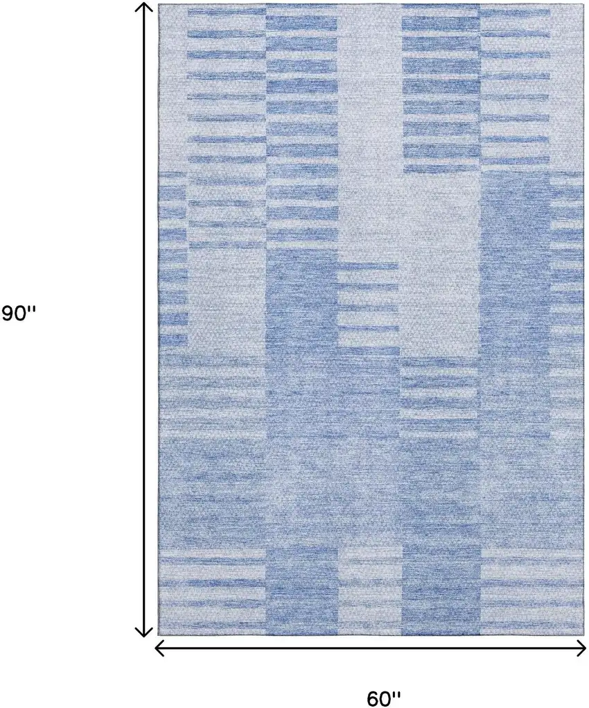 Blue And Ivory Striped Washable Area Rug With UV Protection Photo 3