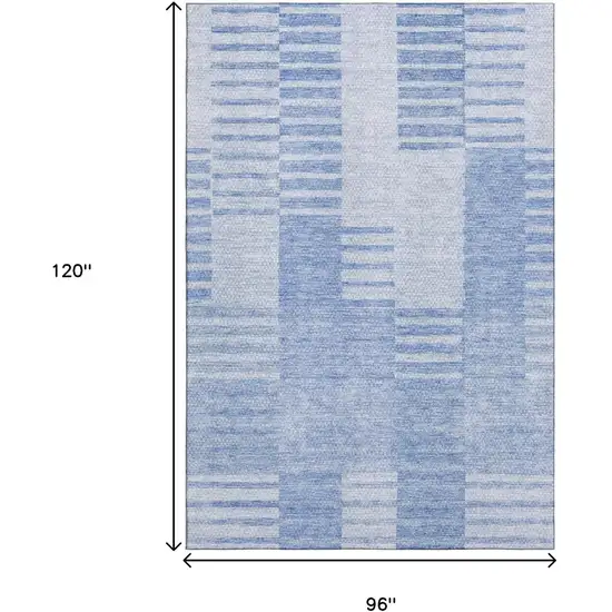 Blue And Ivory Striped Washable Area Rug With UV Protection Photo 3