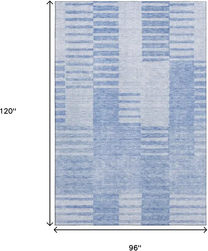 Blue And Ivory Striped Washable Area Rug With UV Protection Photo 3