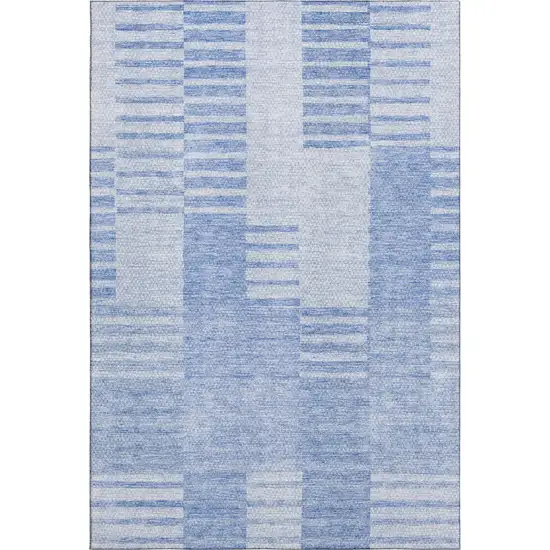 Blue And Ivory Striped Washable Area Rug With UV Protection Photo 1