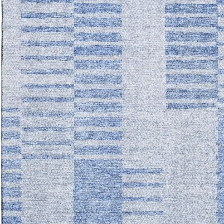 Blue And Ivory Striped Washable Area Rug With UV Protection Photo 2