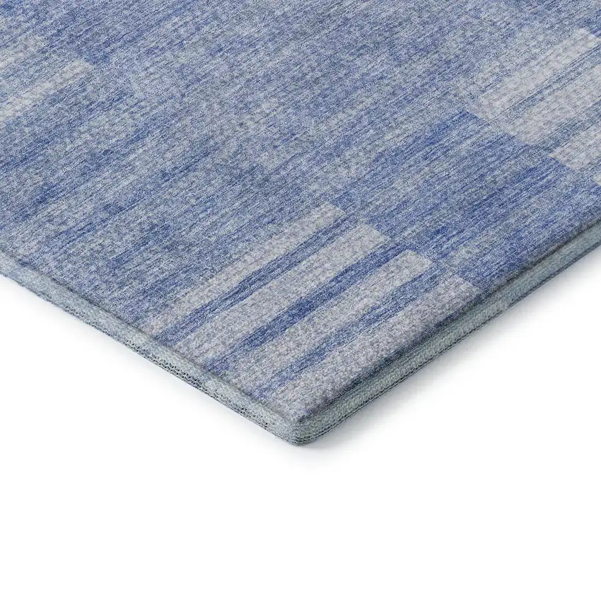 Blue And Ivory Striped Washable Area Rug With UV Protection Photo 7
