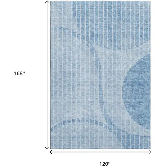 Blue And Ivory Striped Washable Area Rug With UV Protection Photo 3