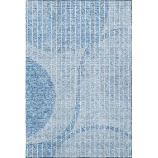 Blue And Ivory Striped Washable Area Rug With UV Protection Photo 3