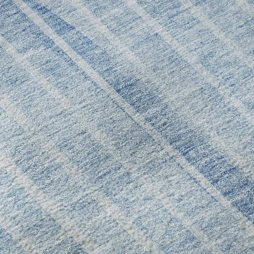 Blue And Ivory Striped Washable Area Rug With UV Protection Photo 9