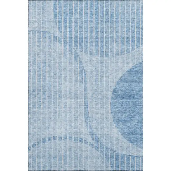 Blue And Ivory Striped Washable Area Rug With UV Protection Photo 1