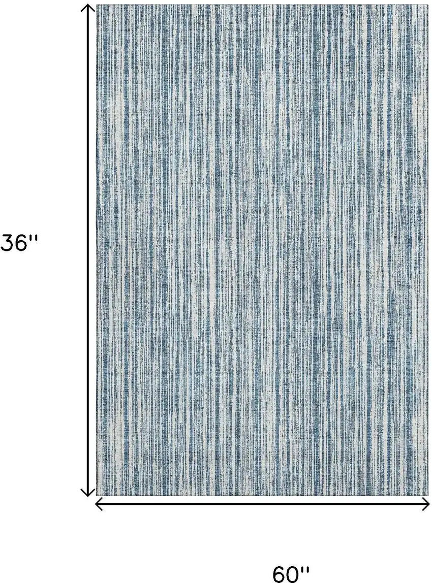 Blue And Ivory Striped Washable Area Rug With UV Protection Photo 3