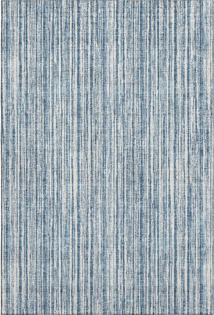 Blue And Ivory Striped Washable Area Rug With UV Protection Photo 6