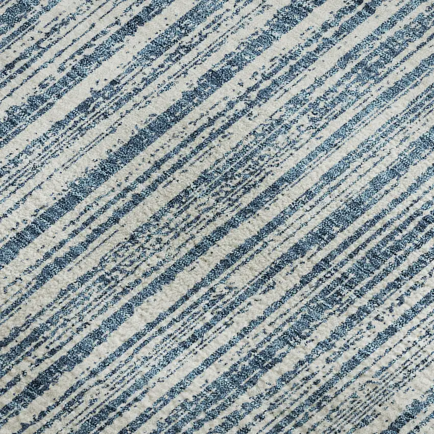 Blue And Ivory Striped Washable Area Rug With UV Protection Photo 3