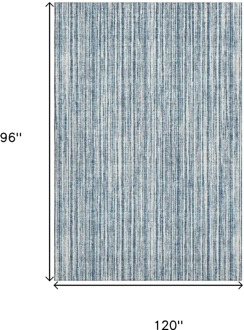 Blue And Ivory Striped Washable Area Rug With UV Protection Photo 3