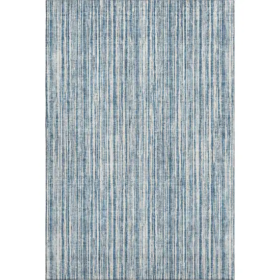 Blue And Ivory Striped Washable Area Rug With UV Protection Photo 6