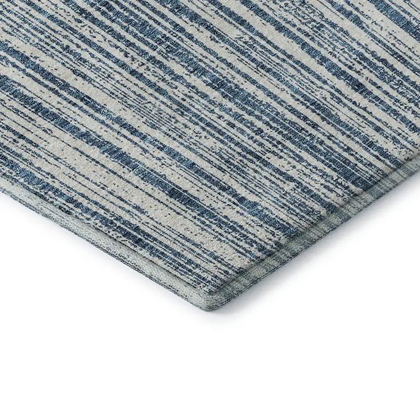 Blue And Ivory Striped Washable Area Rug With UV Protection Photo 9