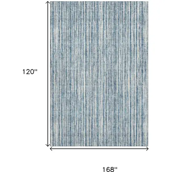 Blue And Ivory Striped Washable Area Rug With UV Protection Photo 3