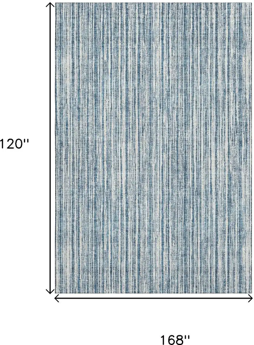 Blue And Ivory Striped Washable Area Rug With UV Protection Photo 3