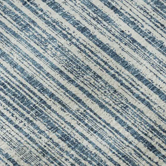 Blue And Ivory Striped Washable Area Rug With UV Protection Photo 1