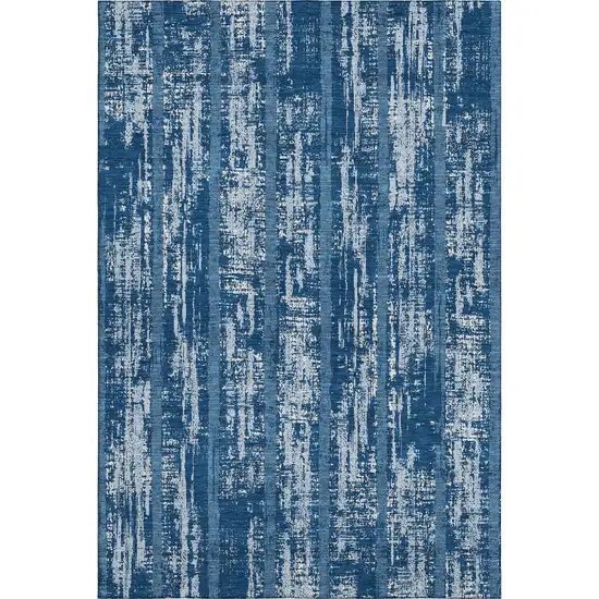 Blue And Ivory Striped Washable Area Rug With UV Protection Photo 1