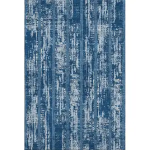 Photo of Blue And Ivory Striped Washable Area Rug With UV Protection