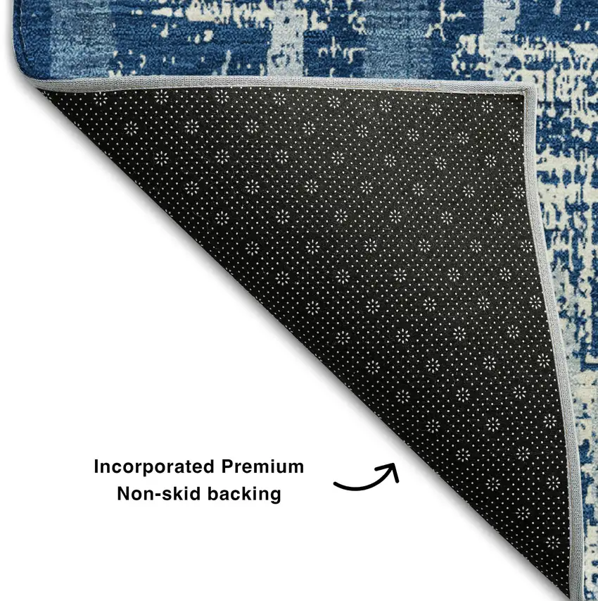 Blue And Ivory Striped Washable Area Rug With UV Protection Photo 7