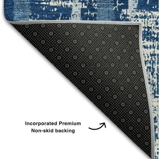 Blue And Ivory Striped Washable Area Rug With UV Protection Photo 7