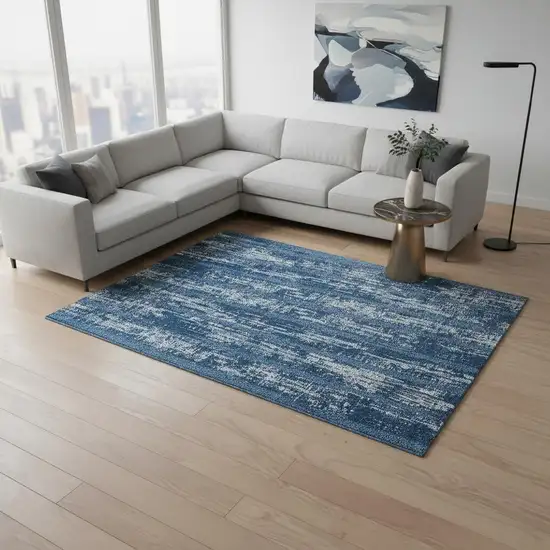 Blue And Ivory Striped Washable Area Rug With UV Protection Photo 2
