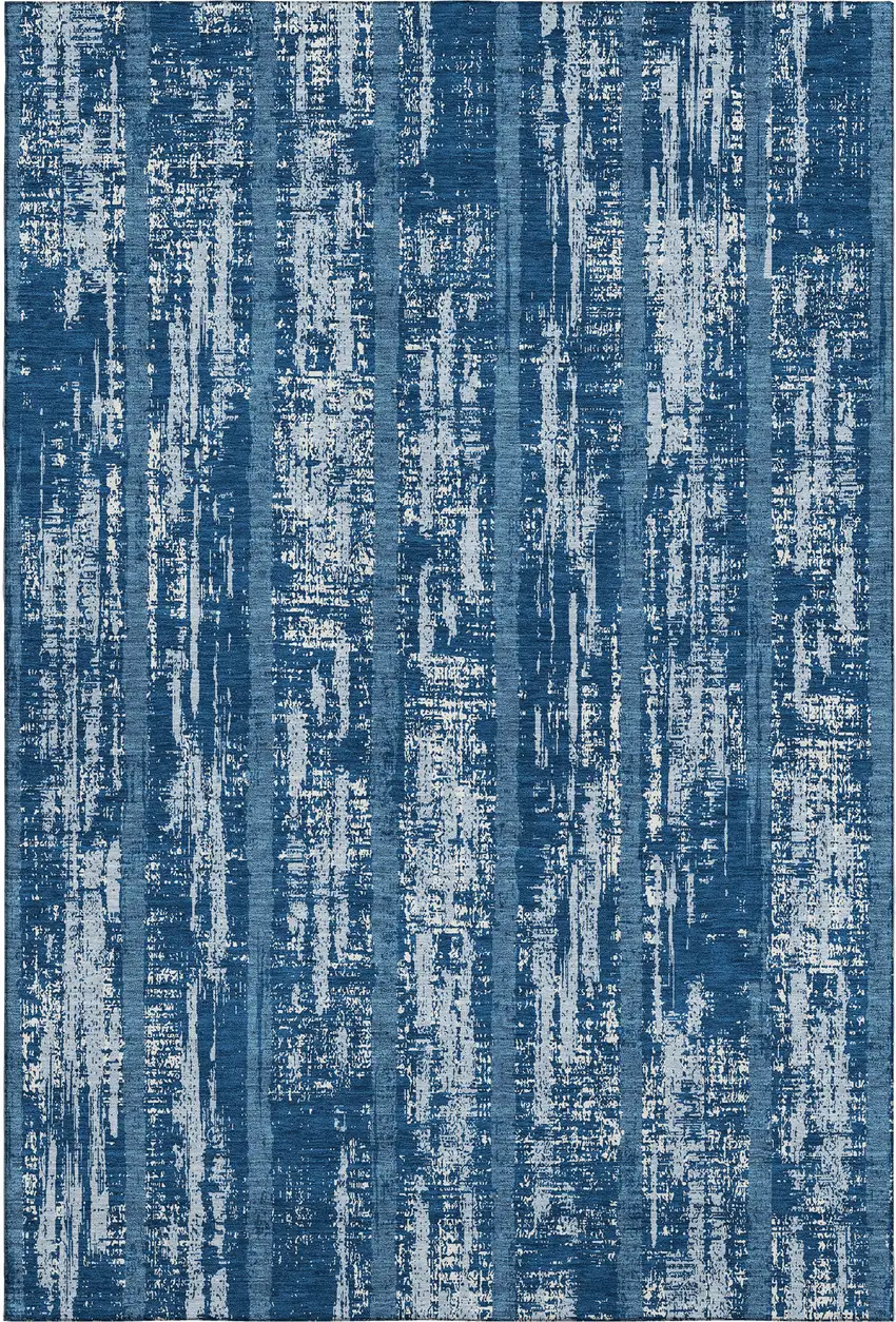 Blue And Ivory Striped Washable Area Rug With UV Protection Photo 1