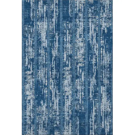 Blue And Ivory Striped Washable Area Rug With UV Protection Photo 4