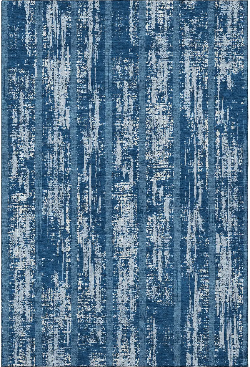 Blue And Ivory Striped Washable Area Rug With UV Protection Photo 4