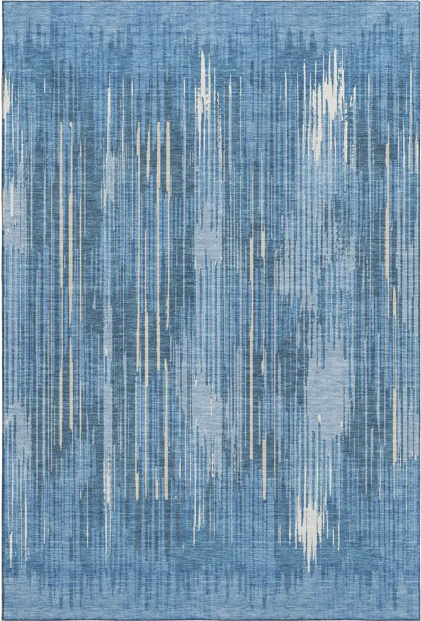 Blue And Ivory Striped Washable Area Rug With UV Protection Photo 3
