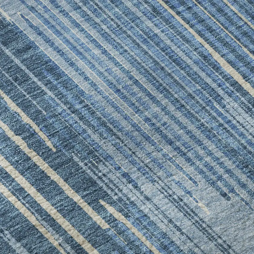 Blue And Ivory Striped Washable Area Rug With UV Protection Photo 7