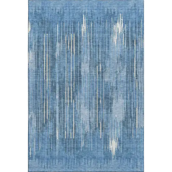 Blue And Ivory Striped Washable Area Rug With UV Protection Photo 3
