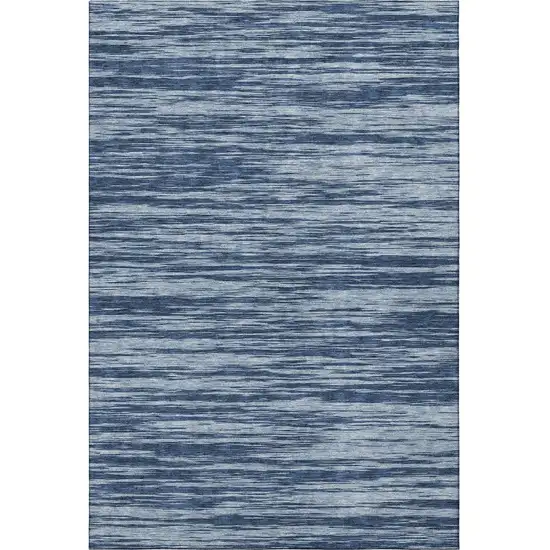 Blue And Ivory Striped Washable Area Rug With UV Protection Photo 3