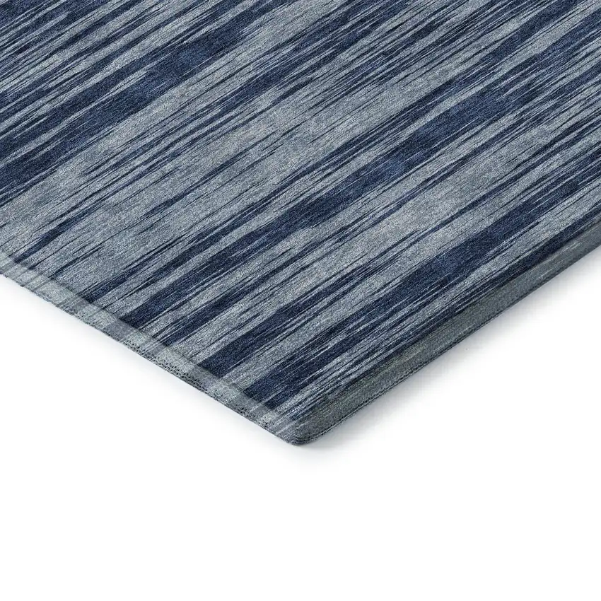 Blue And Ivory Striped Washable Area Rug With UV Protection Photo 7