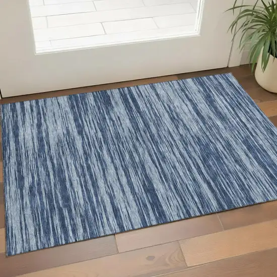 Blue And Ivory Striped Washable Area Rug With UV Protection Photo 1