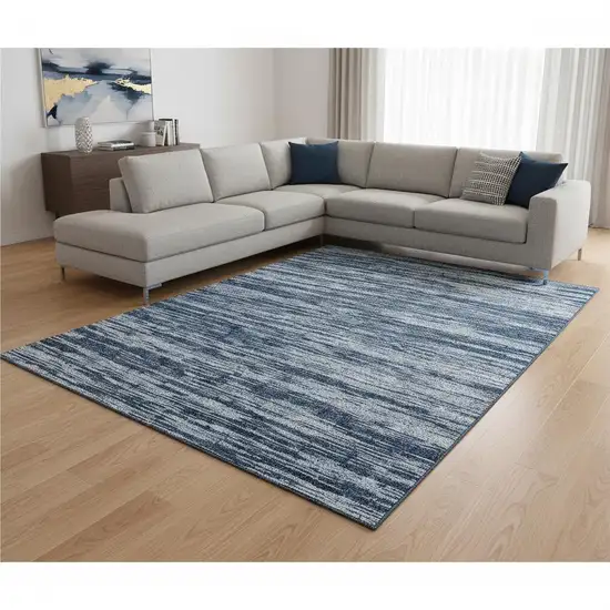 Blue And Ivory Striped Washable Area Rug With UV Protection Photo 2