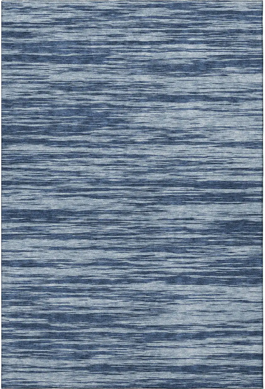 Blue And Ivory Striped Washable Area Rug With UV Protection Photo 3