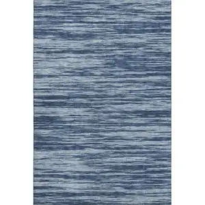 Photo of Blue And Ivory Striped Washable Area Rug With UV Protection