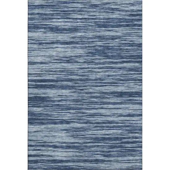 Blue And Ivory Striped Washable Area Rug With UV Protection Photo 1