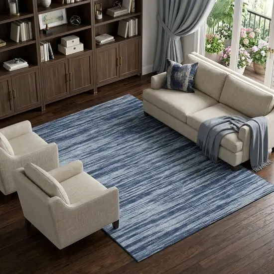 Blue And Ivory Striped Washable Area Rug With UV Protection Photo 1
