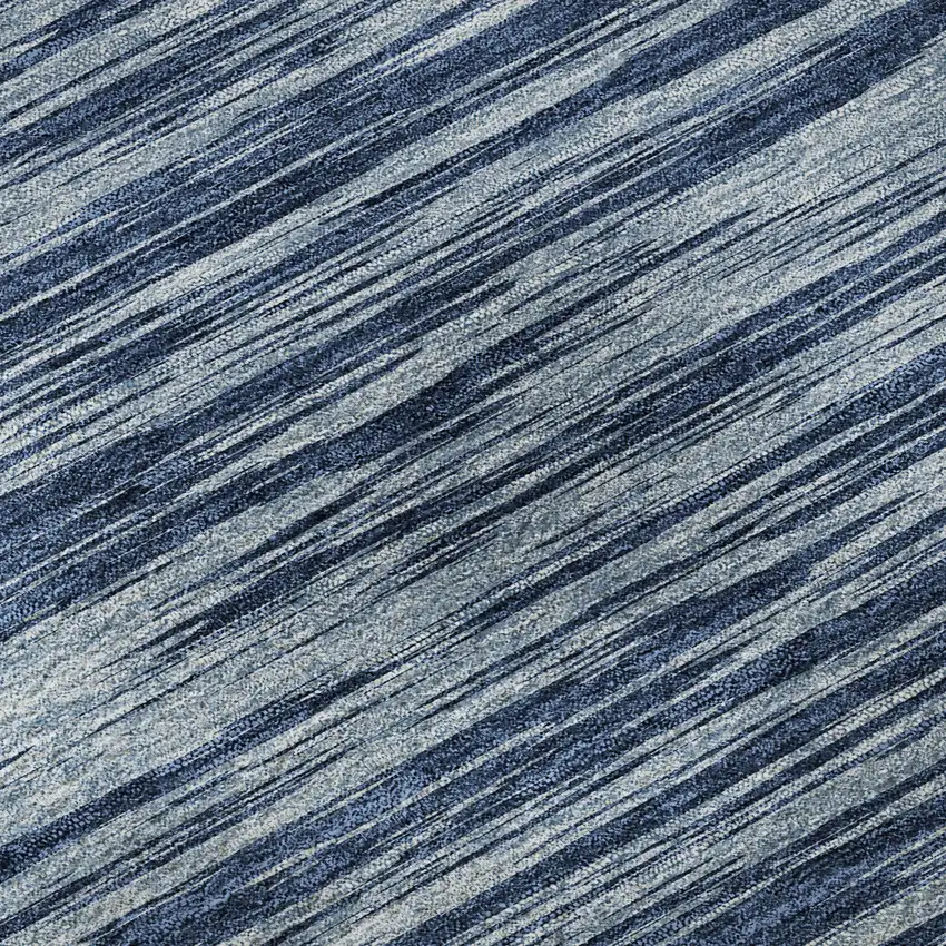 Blue And Ivory Striped Washable Area Rug With UV Protection Photo 9