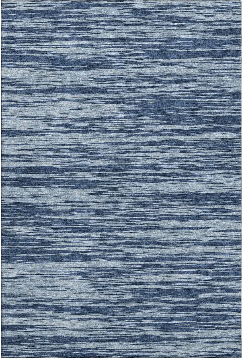 Blue And Ivory Striped Washable Area Rug With UV Protection Photo 1