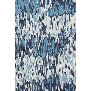 Photo of Blue And Ivory Striped Washable Area Rug With UV Protection