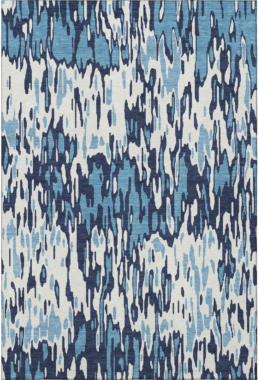 Blue And Ivory Striped Washable Area Rug With UV Protection Photo 3